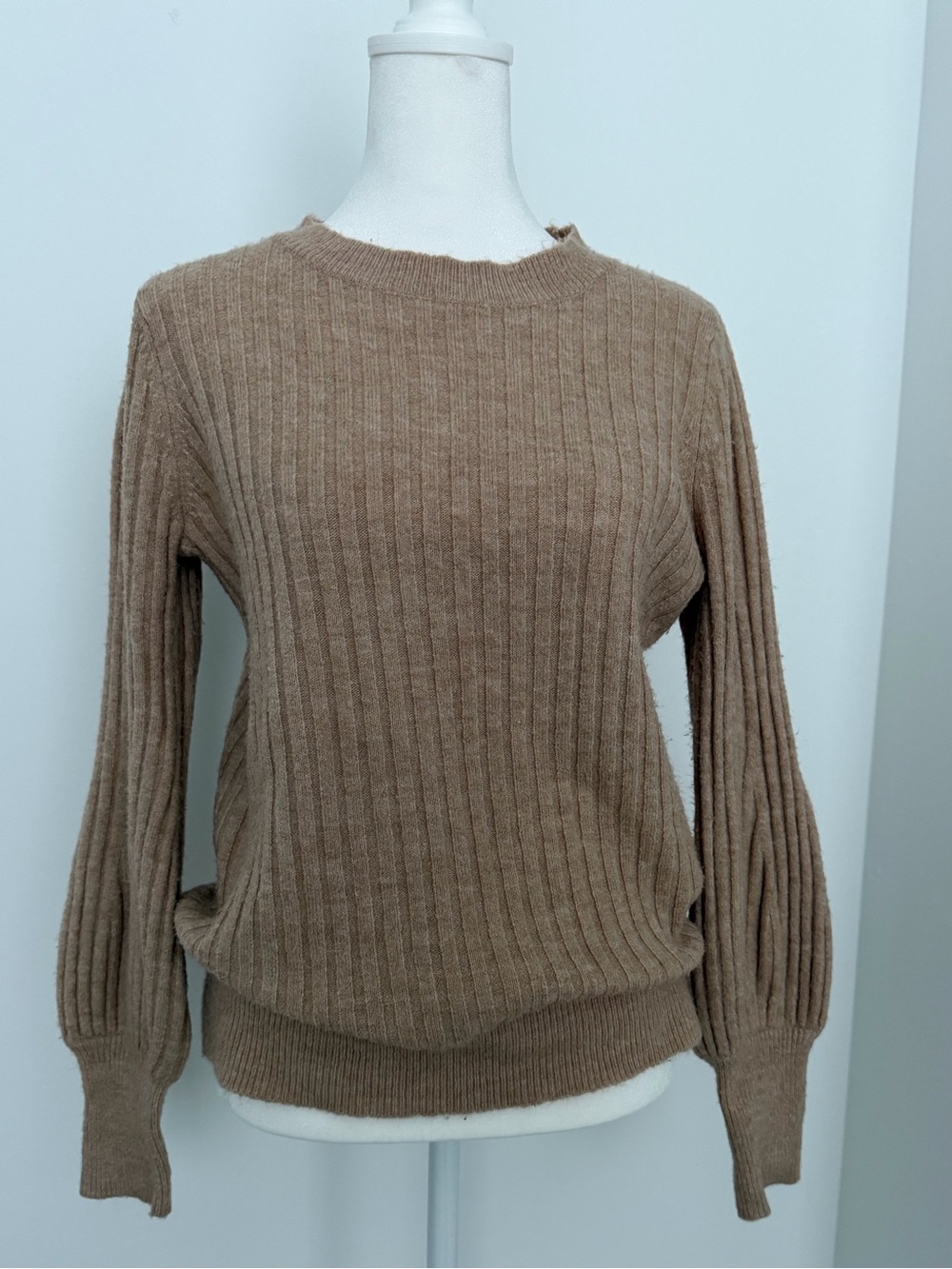 Loft‎ Classic Ribbed Crewneck Sweater Tan cozy preppy
